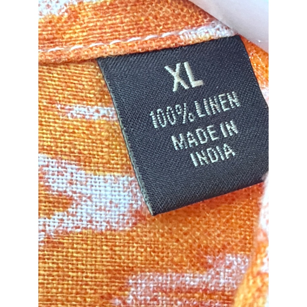 Tasso Elba Orange White Ikat Chevron 100% Linen Short Sleeve‎ Button Shirt XL - Picture 6 of 8